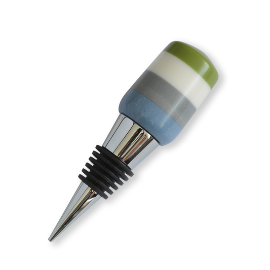 Segmented Wine Bottle Stopper - Blue Grey White & Green  | Greenleaf Crafts